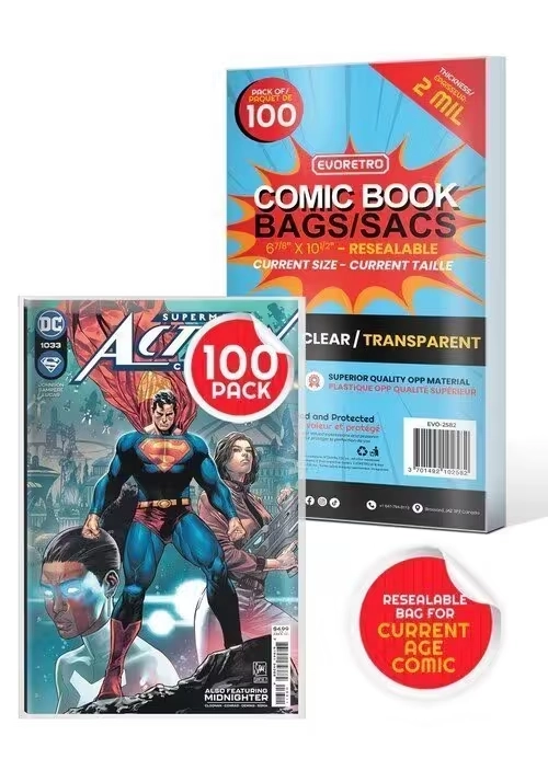 RESEALABLE COMIC BAGS FITS WITH CURRENT AGE SIZE 2MIL - PACK OF 100
