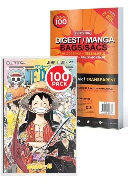 SACS PROTECTEURS MANGA  -  SACS PROTECTEURS REFERMABLE POUR MANGA DE TAILLE MOYENNE (100) (14.6 CM X 20.6 CM)
