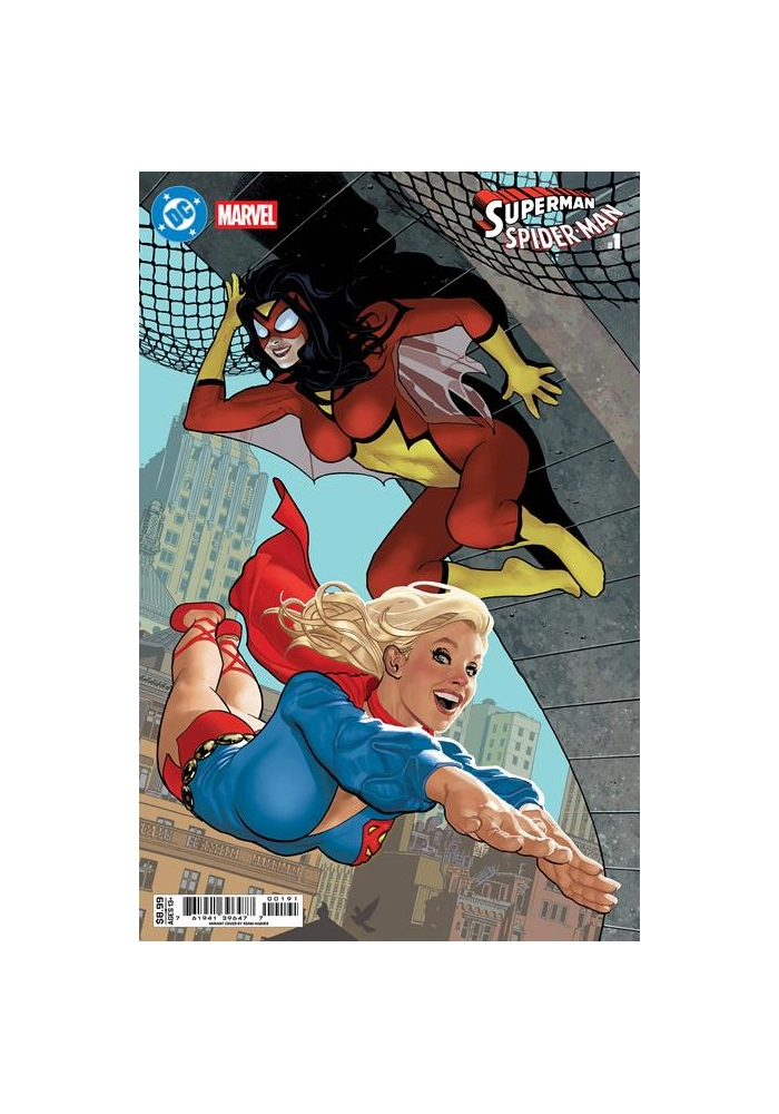 DC MARVEL SUPERMAN SPIDER-MAN #1 (ONE SHOT) CVR I ADAM HUGHES SUPERGIRL 70S & SPIDER-WOMAN 70S CARD STOCK VAR